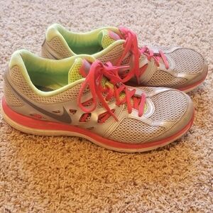 Nike Women's Gray Sneakers with Pink Laces and Green Interior